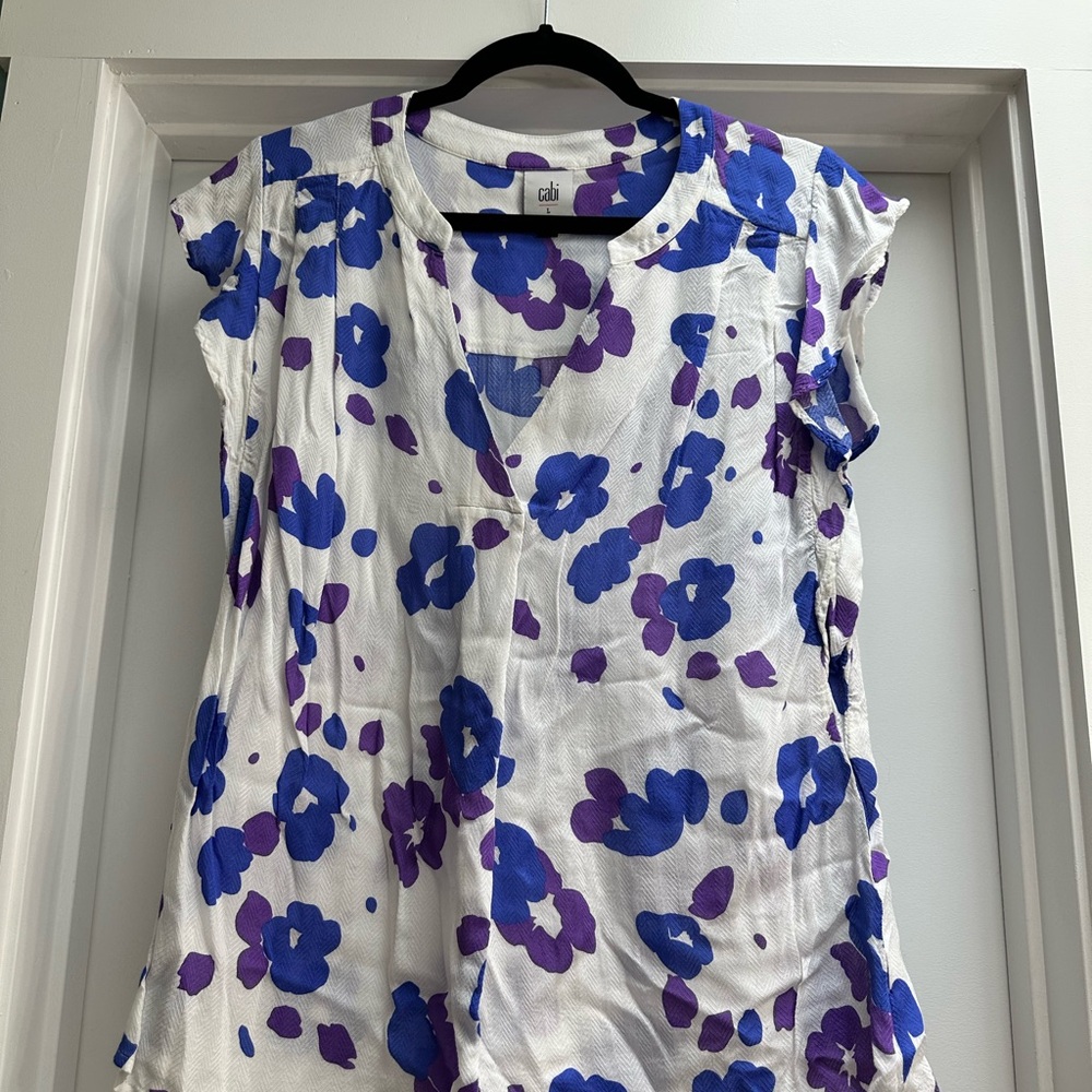 CAbi Women's Top - White with Blue and Purple Floral